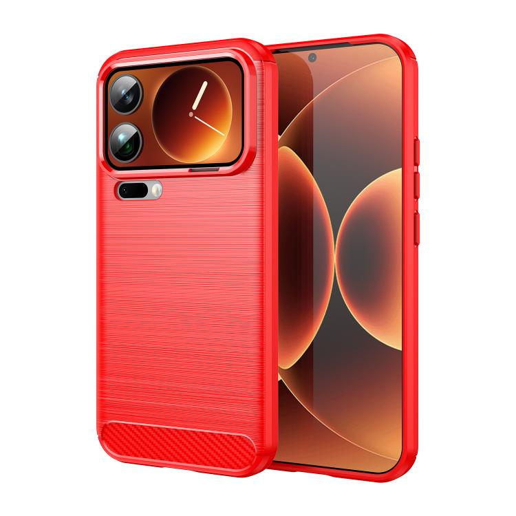

For Xiaomi 17 Pro Max Carbon Fiber Brushed Texture TPU Phone Case(Red)