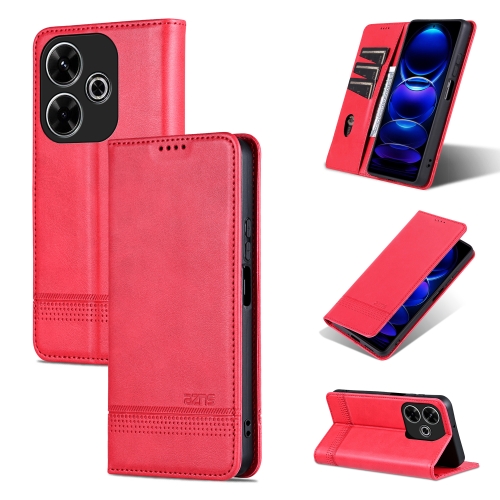 

For Xiaomi Redmi 13 4G Global AZNS Magnetic Calf Texture Flip Leather Phone Case(Red)