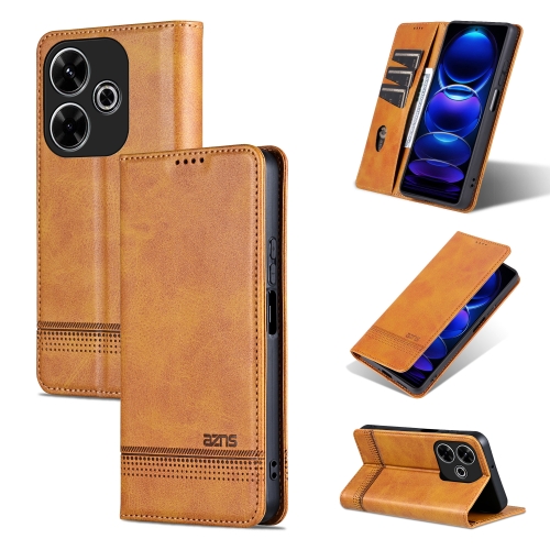 

For Xiaomi Redmi 13 4G Global AZNS Magnetic Calf Texture Flip Leather Phone Case(Light Brown)