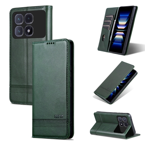 

For Redmi K70 Ultra AZNS Magnetic Calf Texture Flip Leather Phone Case(Dark Green)