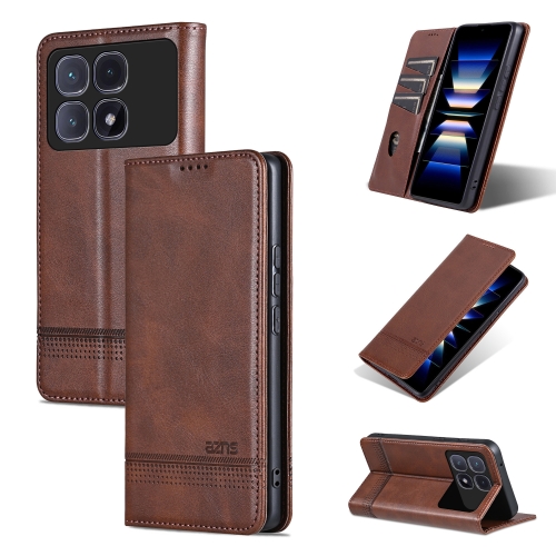 

For Redmi K70 Ultra AZNS Magnetic Calf Texture Flip Leather Phone Case(Dark Brown)