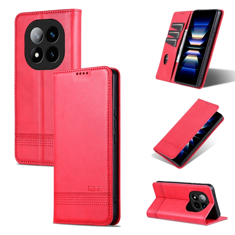 

For Redmi Note 14 Pro 5G AZNS Magnetic Calf Texture Flip Leather Phone Case(Red)