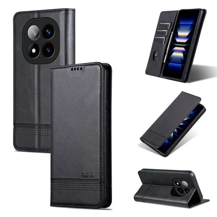 

For Redmi Note 14 Pro+ 5G AZNS Magnetic Calf Texture Flip Leather Phone Case(Black)