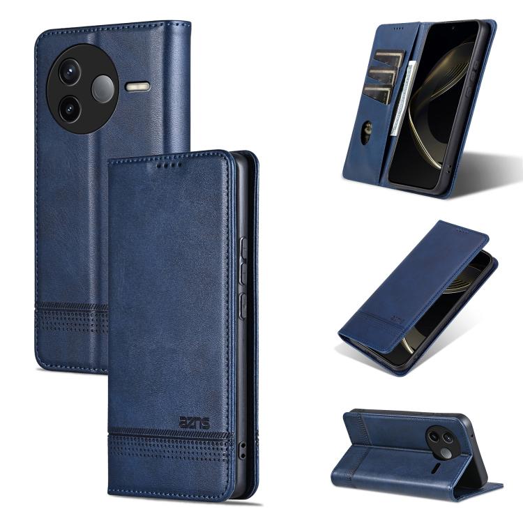 

For Redmi K80 AZNS Magnetic Calf Texture Flip Leather Phone Case(Dark Blue)