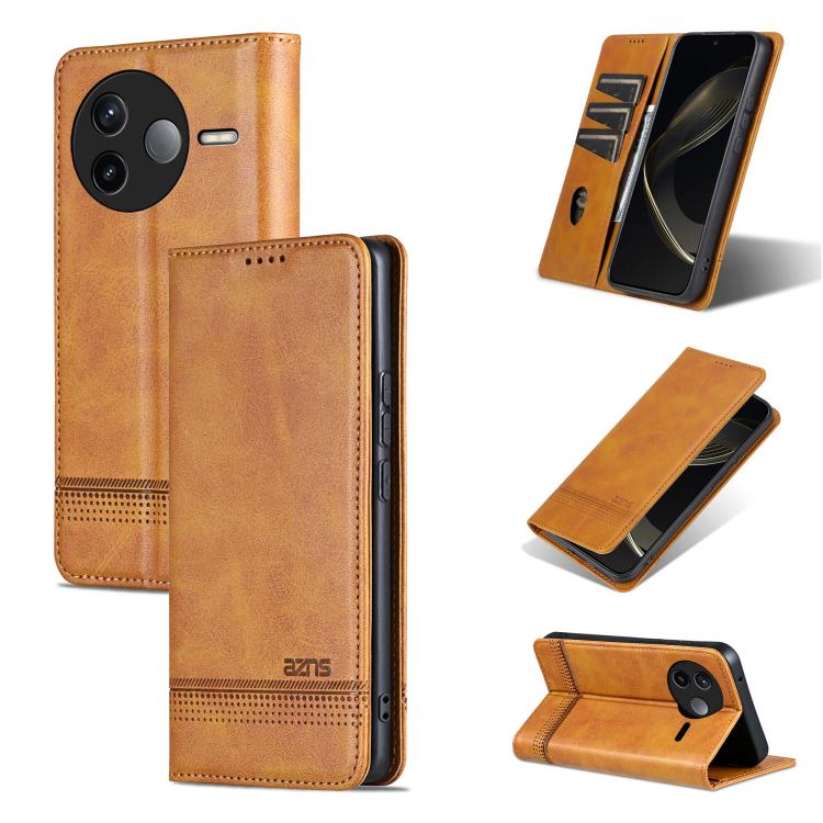 

For Redmi K80 AZNS Magnetic Calf Texture Flip Leather Phone Case(Light Brown)