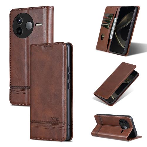 

For Redmi K80 AZNS Magnetic Calf Texture Flip Leather Phone Case(Dark Brown)