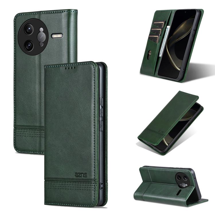

For Redmi K80 Pro AZNS Magnetic Calf Texture Flip Leather Phone Case(Dark Green)