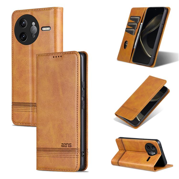 

For Redmi K80 Pro AZNS Magnetic Calf Texture Flip Leather Phone Case(Light Brown)