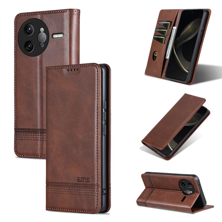 

For Redmi K80 Pro AZNS Magnetic Calf Texture Flip Leather Phone Case(Dark Brown)