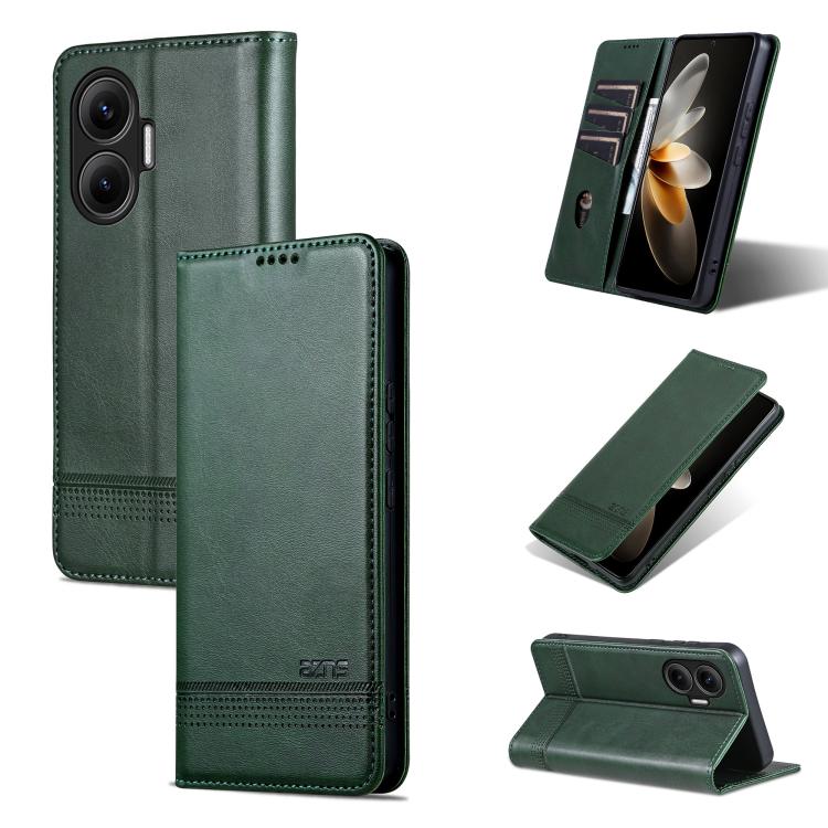 

For Redmi Turbo 4 Pro AZNS Magnetic Calf Texture Flip Leather Phone Case(Dark Green)