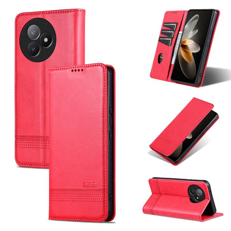 

For Redmi K80 Ultra AZNS Magnetic Calf Texture Flip Leather Phone Case(Red)