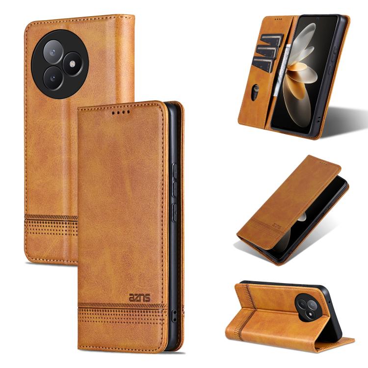 

For Redmi K80 Ultra AZNS Magnetic Calf Texture Flip Leather Phone Case(Light Brown)