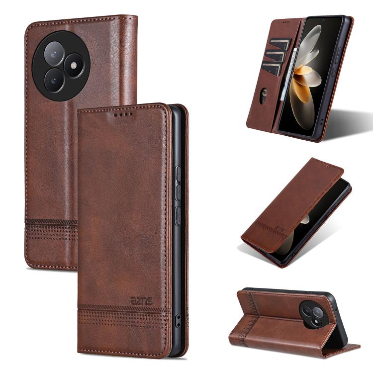 

For Redmi K80 Ultra AZNS Magnetic Calf Texture Flip Leather Phone Case(Dark Brown)