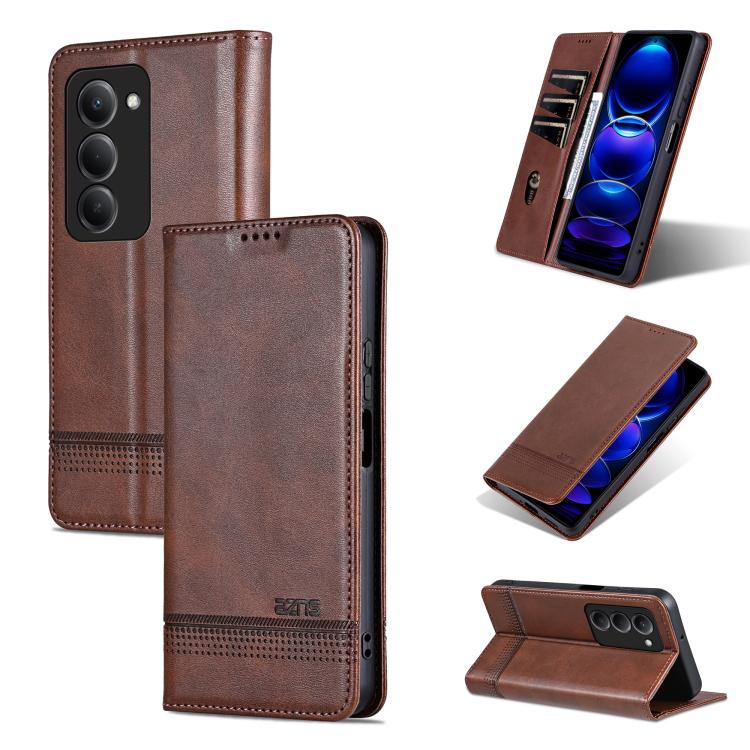 

For Redmi 15 5G Global / 15 4G SEA 169.5mm AZNS Magnetic Calf Texture Flip Leather Phone Case(Dark Brown)