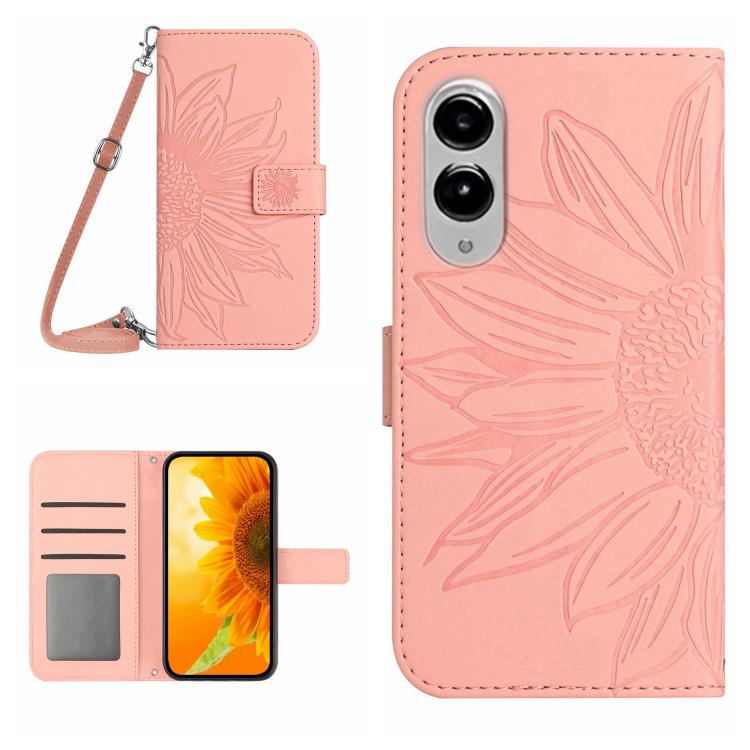 

For Samsung Galaxy S25 Edge 5G Skin Feel Sun Flower Embossed Flip Leather Phone Case with Lanyard(Pink)