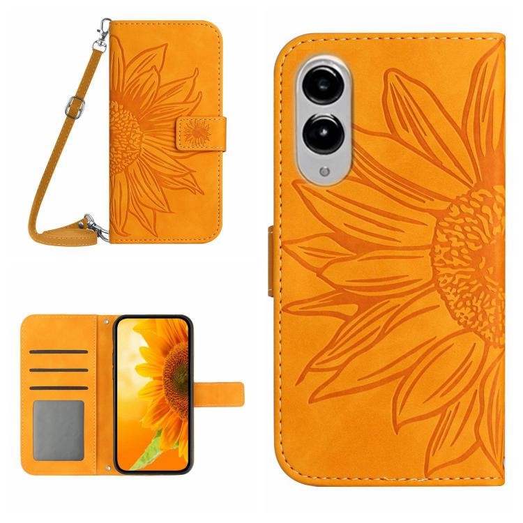

For Samsung Galaxy S25 Edge 5G Skin Feel Sun Flower Embossed Flip Leather Phone Case with Lanyard(Yellow)