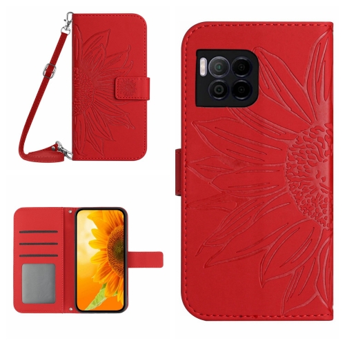 

For T-Mobile REVVL 7 Pro 5G Skin Feel Sun Flower Embossed Flip Leather Phone Case with Lanyard(Red)