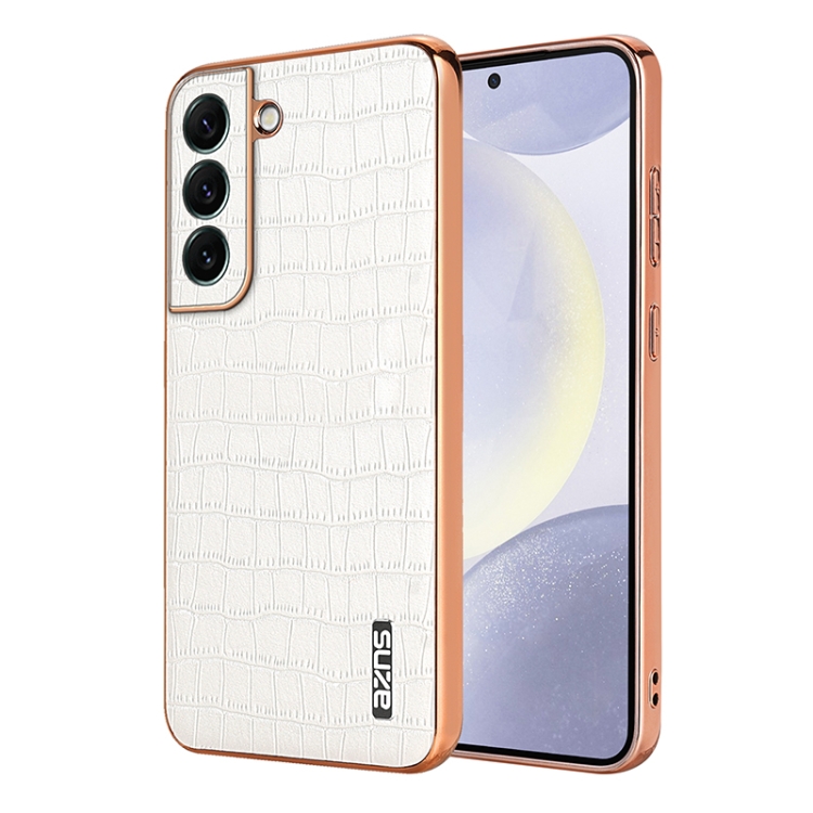 

For Samsung Galaxy S22+ 5G AZNS Electroplated Frame Crocodile Texture Full Coverage Phone Case(White)