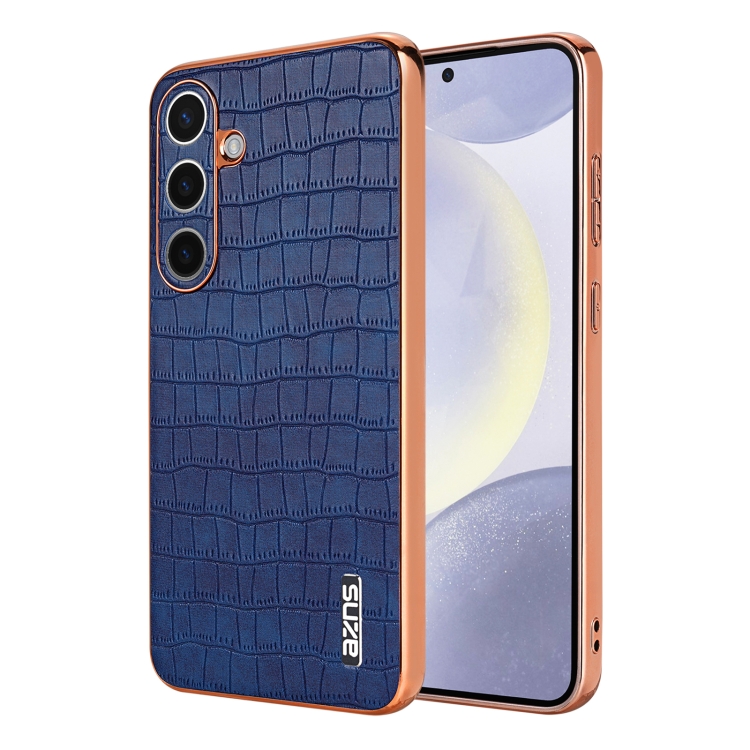 

For Samsung Galaxy S25 5G AZNS Electroplated Frame Crocodile Texture Full Coverage Phone Case(Blue)