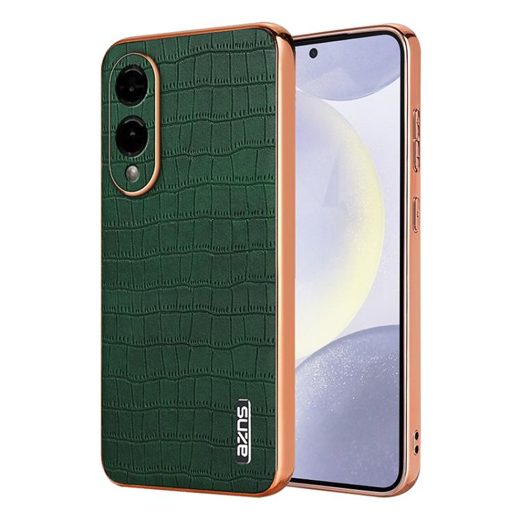 

For Samsung Galaxy S25 Edge 5G AZNS Electroplated Frame Crocodile Texture Full Coverage Phone Case(Green)