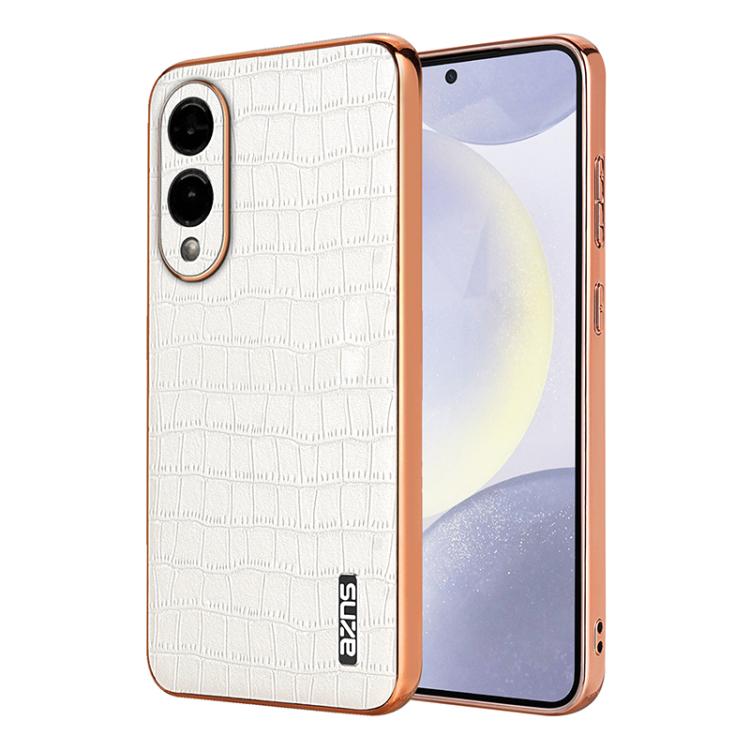 

For Samsung Galaxy S25 Edge 5G AZNS Electroplated Frame Crocodile Texture Full Coverage Phone Case(White)