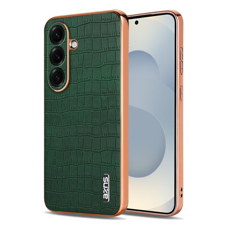 

For Samsung Galaxy S26 5G AZNS Electroplated Frame Crocodile Texture Full Coverage Phone Case(Green)