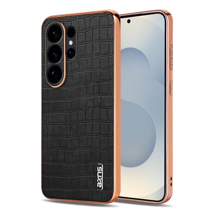 

For Samsung Galaxy S26 Ultra 5G AZNS Electroplated Frame Crocodile Texture Full Coverage Phone Case(Black)