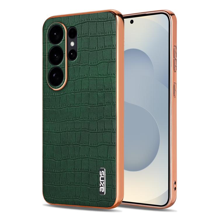 

For Samsung Galaxy S26 Ultra 5G AZNS Electroplated Frame Crocodile Texture Full Coverage Phone Case(Green)
