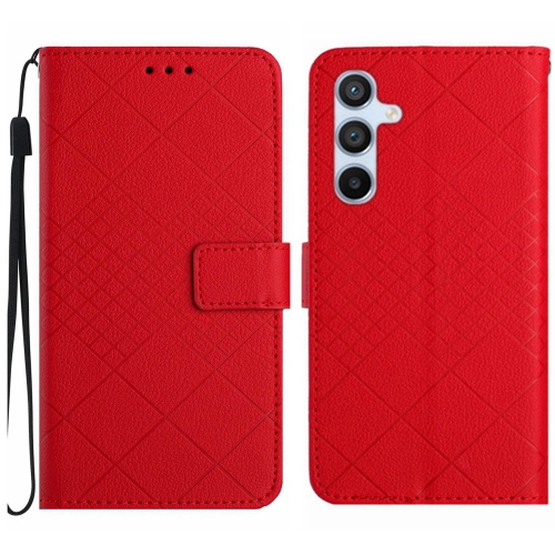 

For Samsung Galaxy S25 5G Rhombic Grid Texture Leather Phone Case(Red)