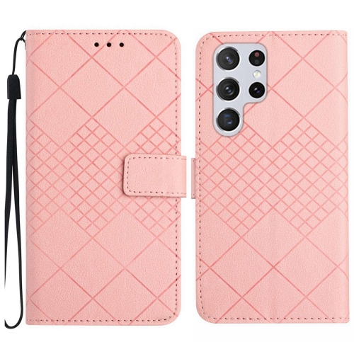 

For Samsung Galaxy S25 Ultra 5G Rhombic Grid Texture Leather Phone Case(Pink)