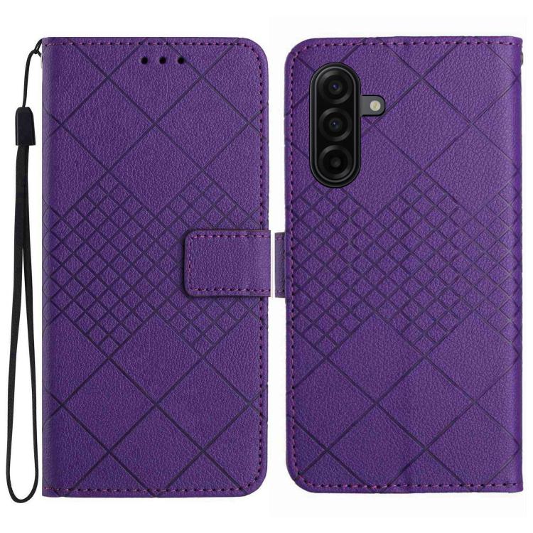 

For Galaxy S26 FE 5G Rhombic Grid Texture Leather Phone Case(Purple)