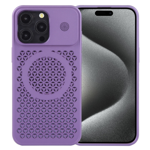 

For iPhone 15 Pro Pure Color Honeycomb Aromatherapy MagSafe Phone Case(Purple)