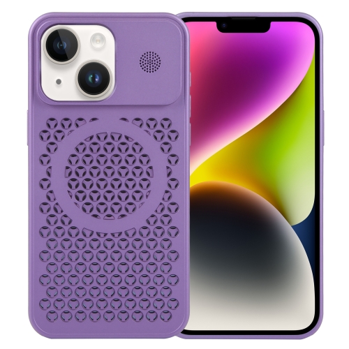 

For iPhone 14 Plus Pure Color Honeycomb Aromatherapy MagSafe Phone Case(Purple)