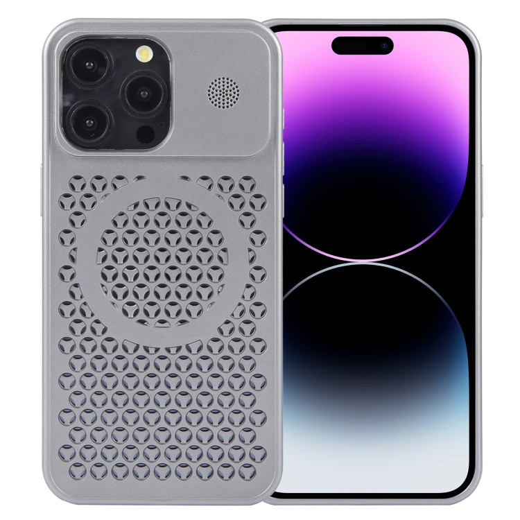 

For iPhone 14 Pro Max Pure Color Honeycomb Aromatherapy MagSafe Phone Case(Grey)