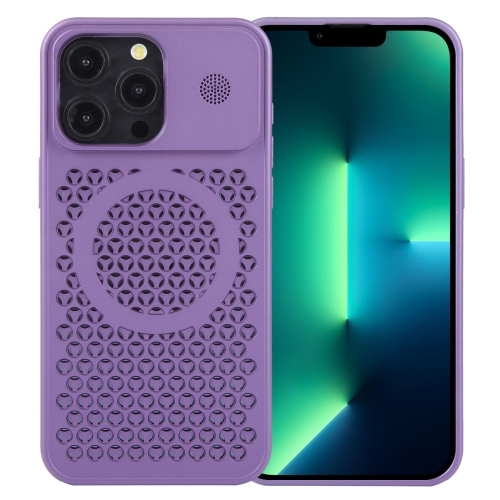 

For iPhone 13 Pro Pure Color Honeycomb Aromatherapy MagSafe Phone Case(Purple)