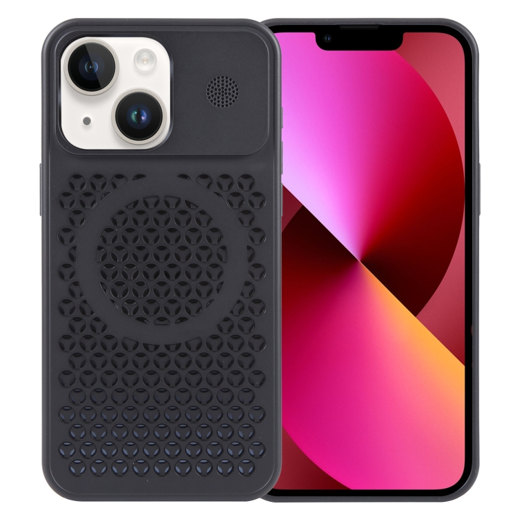 

For iPhone 13 Pure Color Honeycomb Aromatherapy MagSafe Phone Case(Black)