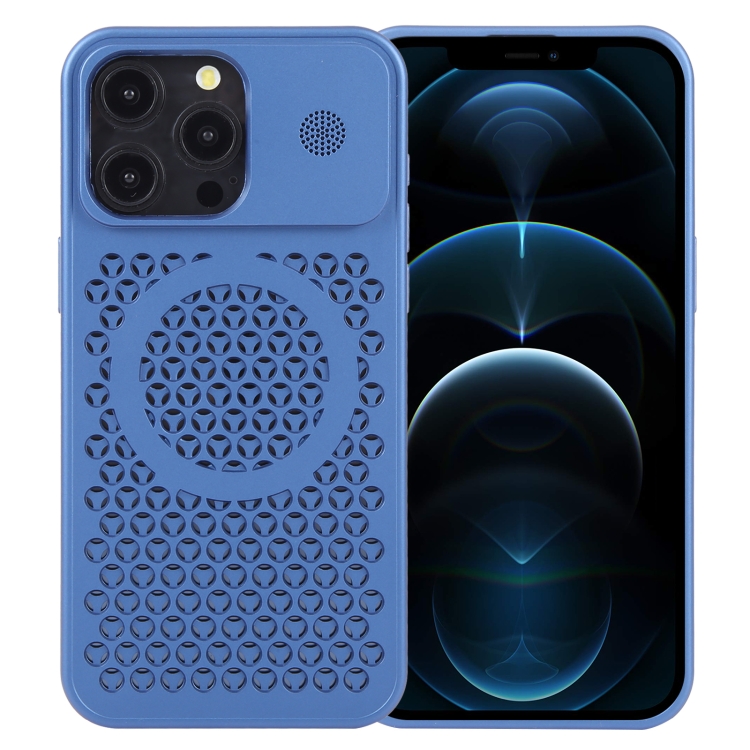 

For iPhone 12 Pro Max Pure Color Honeycomb Aromatherapy MagSafe Phone Case(Blue)