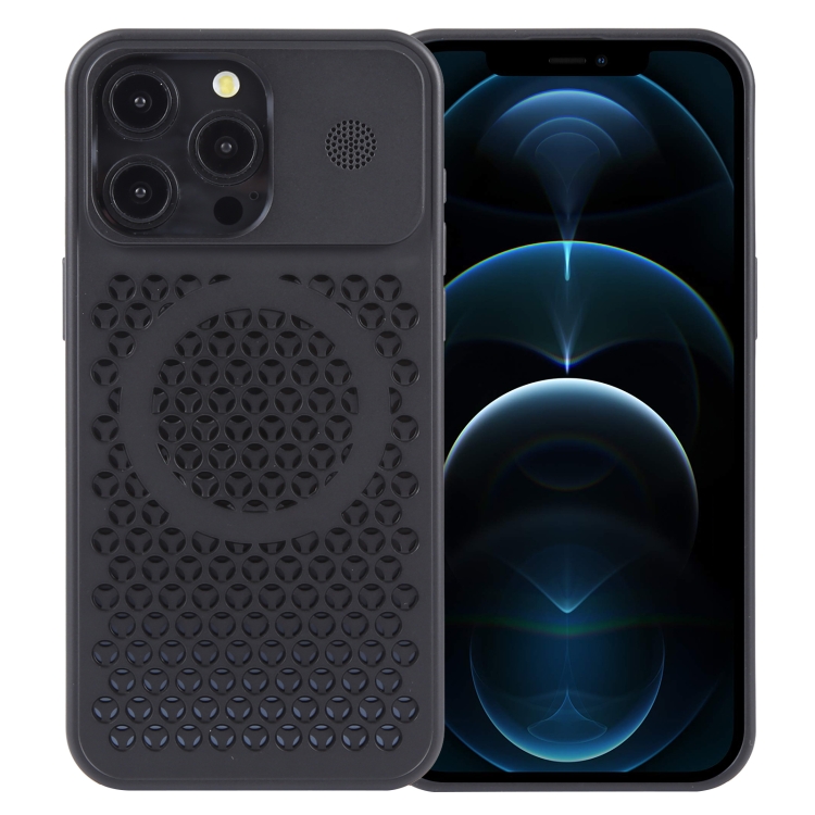 

For iPhone 12 Pro Pure Color Honeycomb Aromatherapy MagSafe Phone Case(Black)