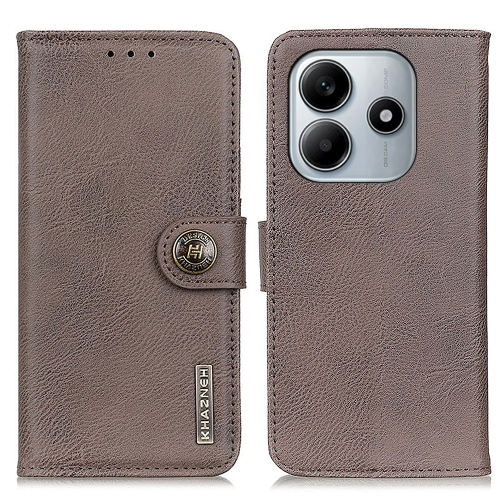 

For Redmi Note 14 4G 163.25mm KHAZNEH Cowhide Texture Horizontal Flip Leather Phone Case(Khaki)