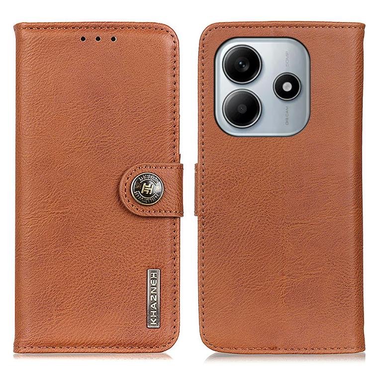 

For Redmi Note 14 4G 164.84mm KHAZNEH Cowhide Texture Horizontal Flip Leather Phone Case(Brown)