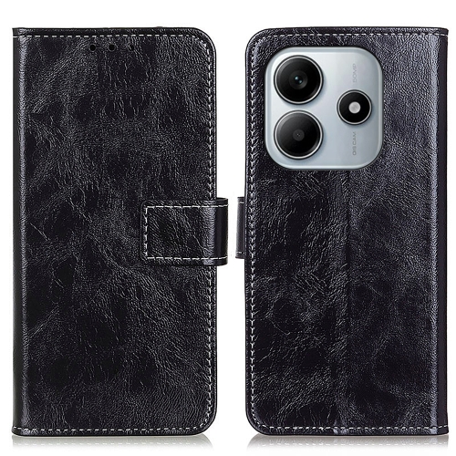 

For Redmi Note 14 4G 163.25mm Retro Crazy Horse Texture Leather Phone Case(Black)