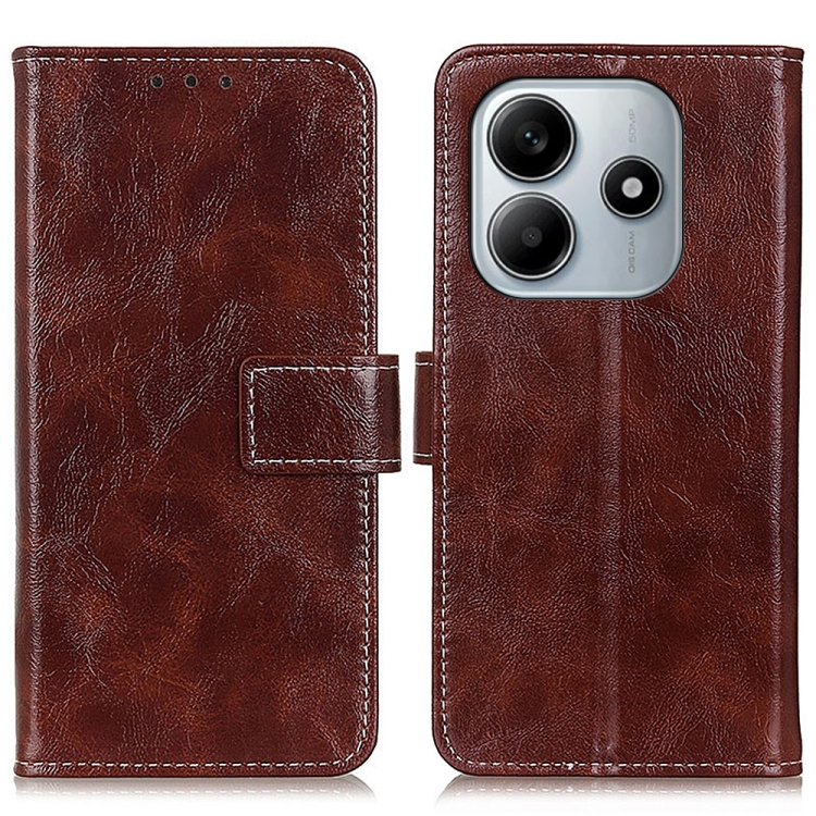 

For Redmi Note 14 4G 163.25mm Retro Crazy Horse Texture Leather Phone Case(Brown)