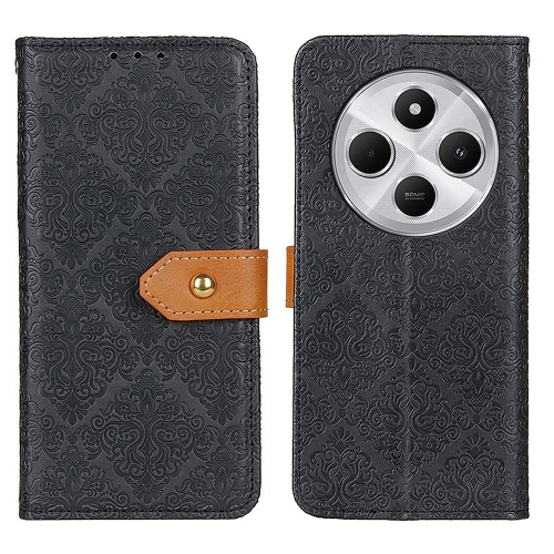 

For Redmi 14C 4G European Floral Embossed Leather Phone Case(Black)