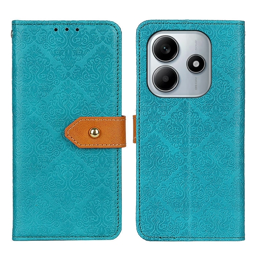 

For Redmi Note 14 4G 163.25mm European Floral Embossed Leather Phone Case(Blue)