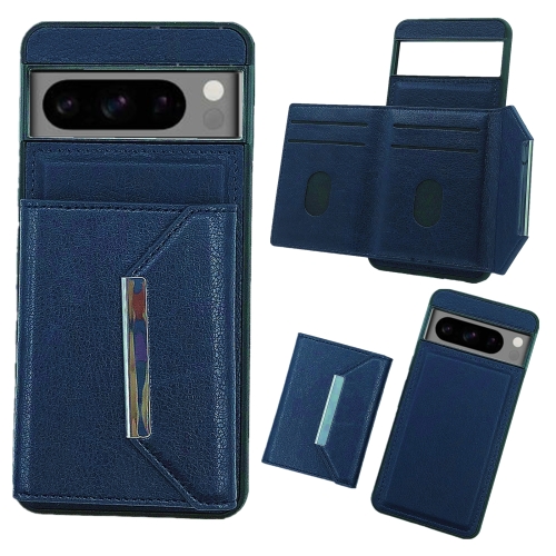 

For Google Pixel 9 Pro XL Solid Color Metal Buckle Card Slots Bag Phone Case(Blue)