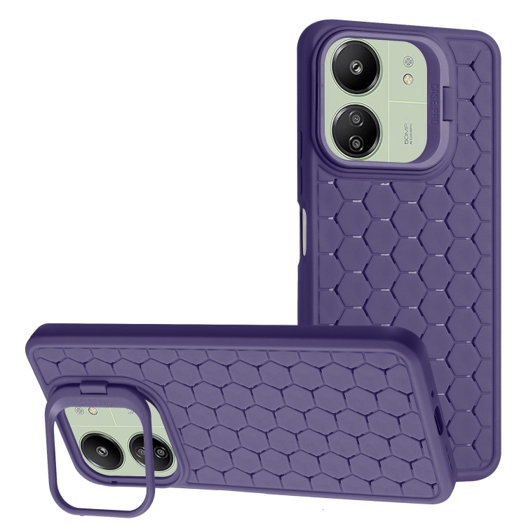 

For Xiaomi Redmi 13C Honeycomb Radiating Lens Holder TPU Phone Case(Purple)
