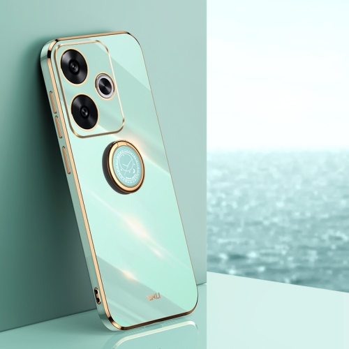 

For Xiaomi Redmi Turbo 3 XINLI Straight 6D Plating Gold Edge TPU Shockproof Case with Ring Holder(Mint Green)