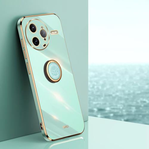 

For Redmi K80 Pro XINLI Straight Edge 6D Electroplate TPU Phone Case with Ring Holder(Mint Green)