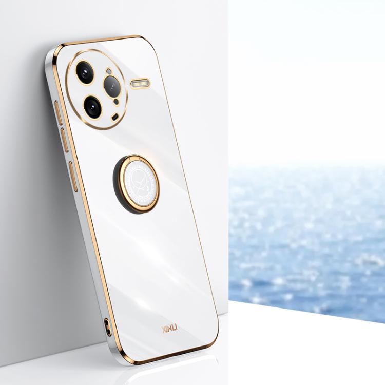 

For Redmi K80 Pro XINLI Straight Edge 6D Electroplate TPU Phone Case with Ring Holder(White)