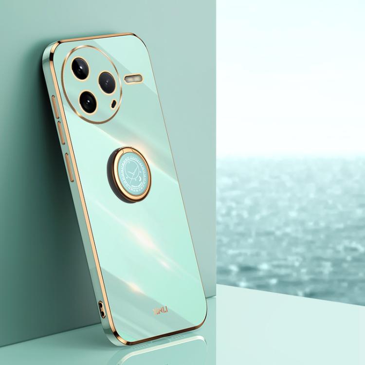 

For Redmi K80 XINLI Straight Edge 6D Electroplate TPU Phone Case with Ring Holder(Mint Green)